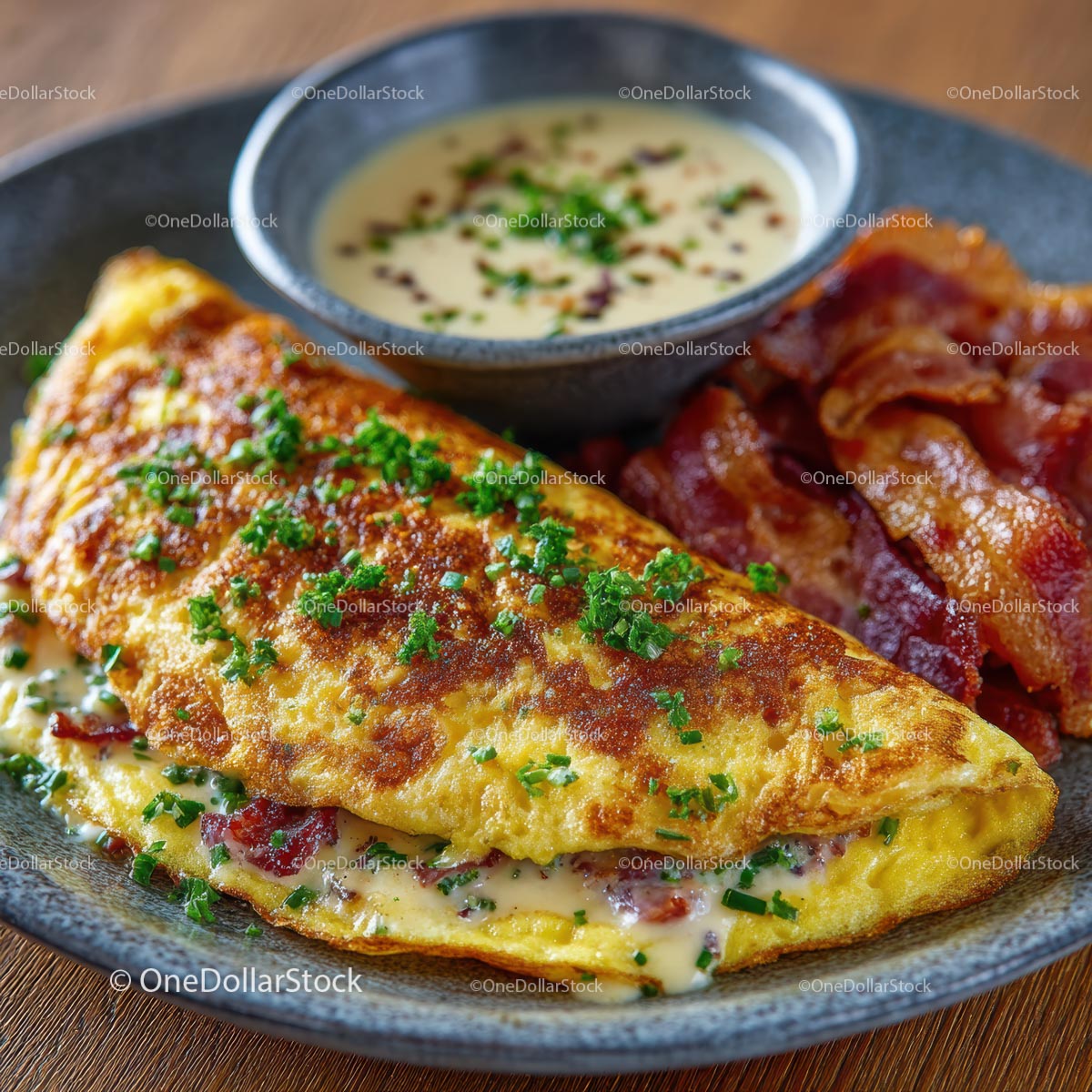 Pyszny omlet z chrupiącym boczkiem i kremowym sosem