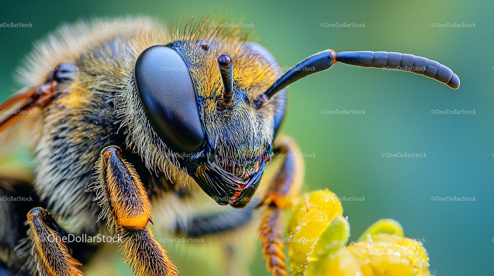 Macro Close-Up of a Honeybee on a Yellow Flower