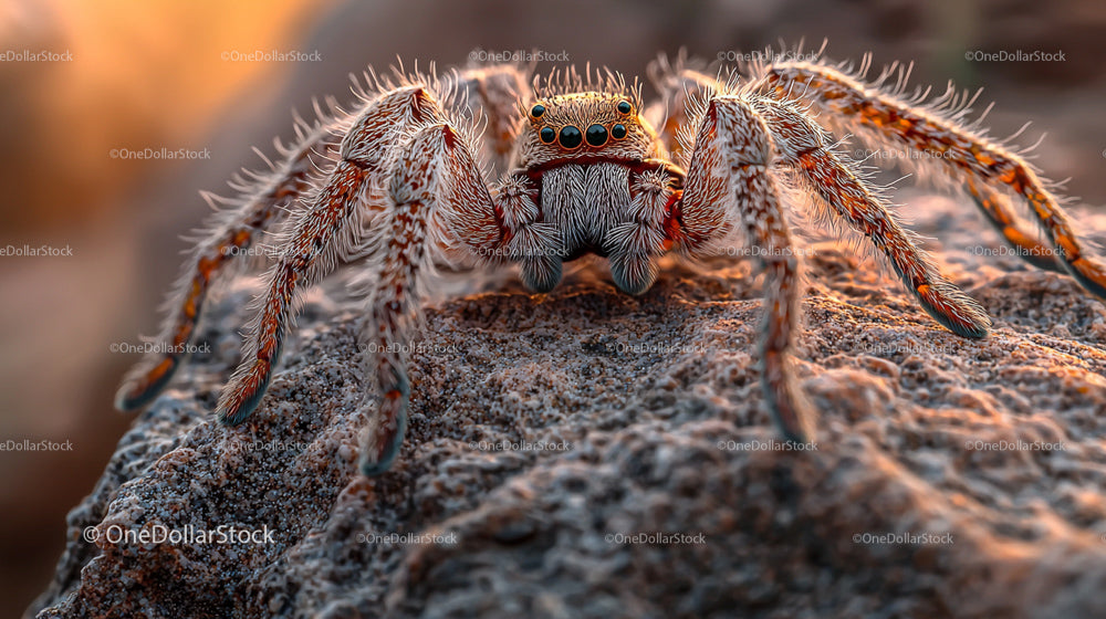 Detailed Close-up of a Jumping Spider on Rocky Surface