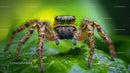 Closeup of Jumping Spider on Vibrant Green Leaf