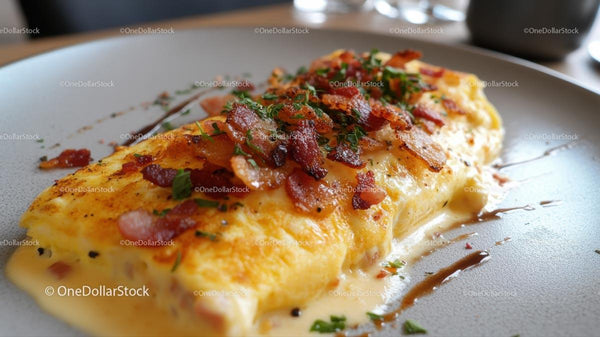 Pyszna Omlet z Chrupiącym Boczek i Świeżymi Ziołami