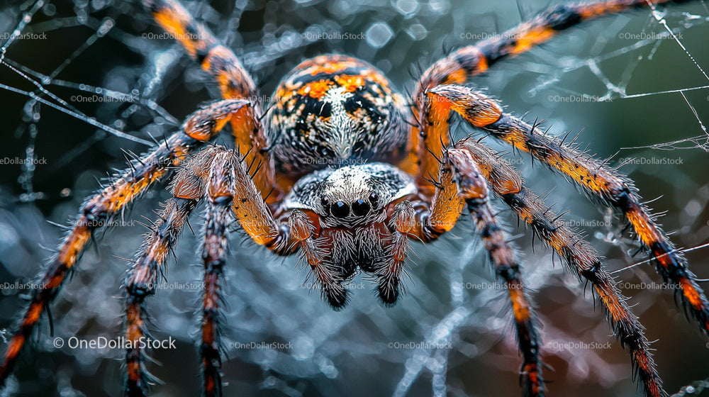 Close-Up of an Intricate Garden Spider in its Web
