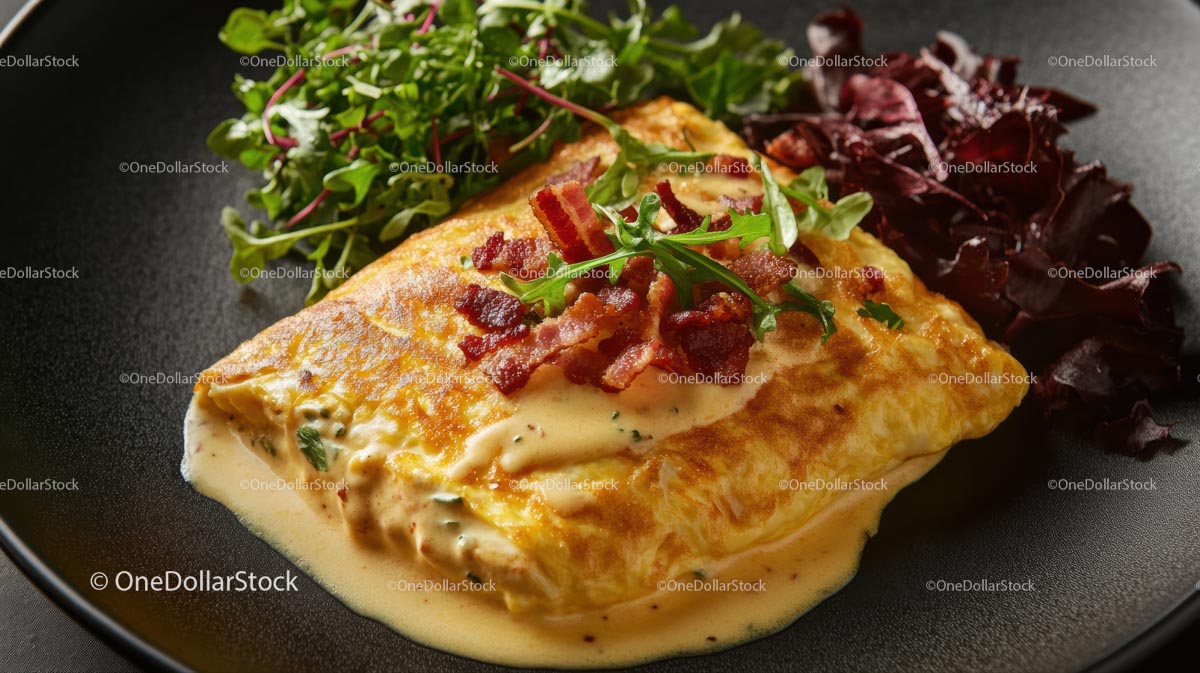 Omlet Gourmet z chrupiącym boczkiem i świeżą zieleniną