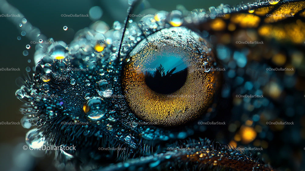 Macro View of Insect Eye with Water Droplets