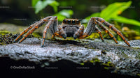 Jumping Spider on Mossy Rock in Vibrant Detail