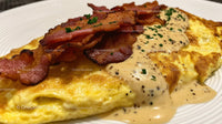 Savory Omelette with Bacon and Creamy Sauce Garnish