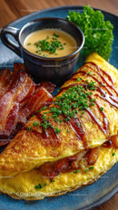Gourmet Omelette with Crispy Bacon and Creamy Sauce