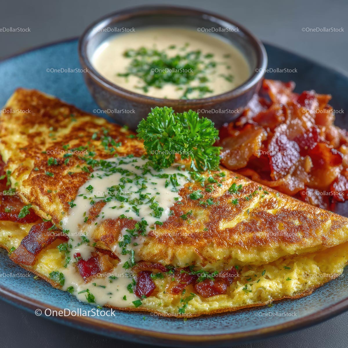 Wytrawny omlet z boczkiem i kremowym sosem