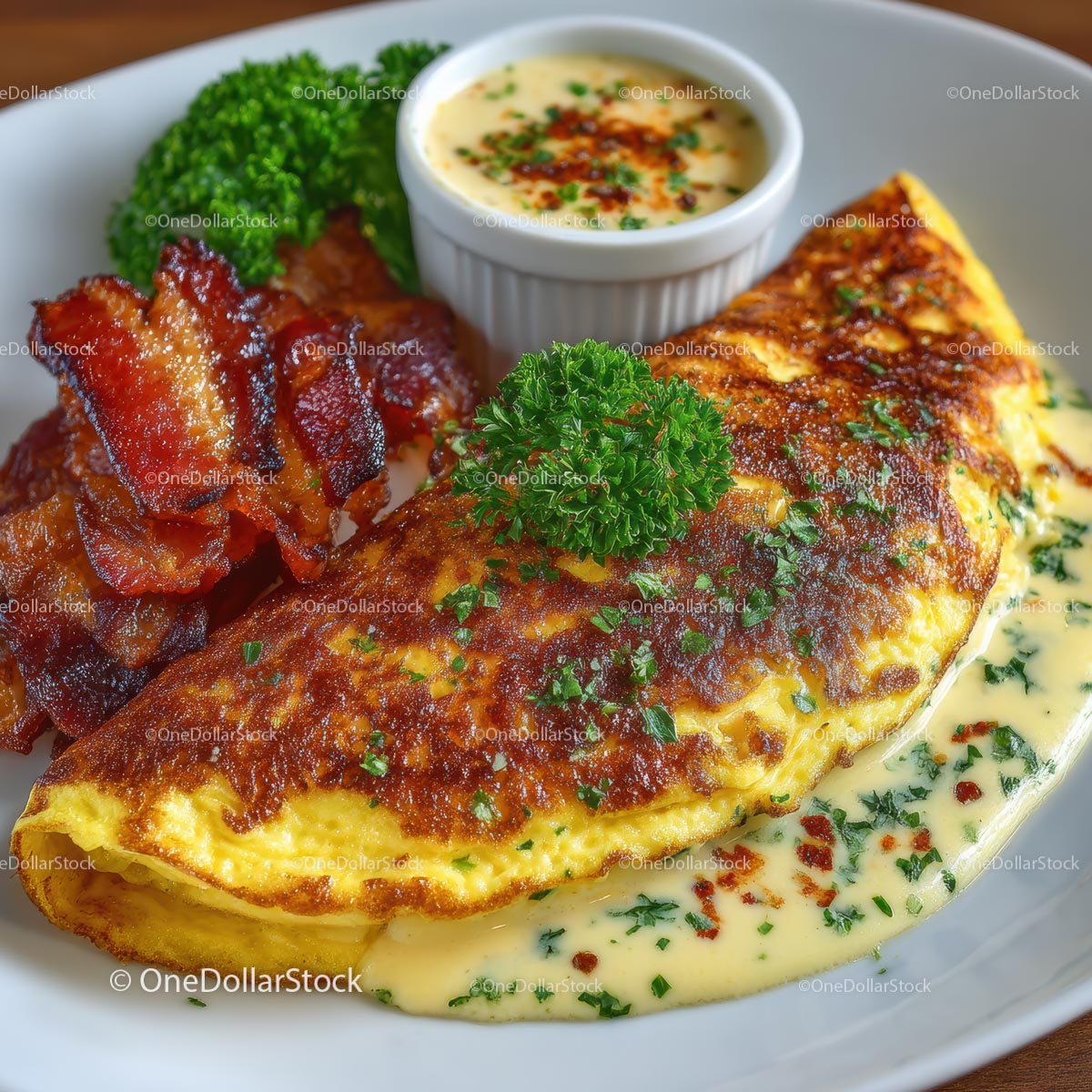 Omlet Gourmet z boczkiem i sosem śmietanowym