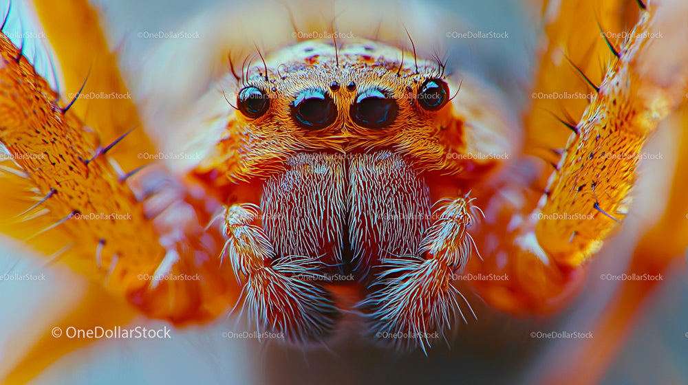 Macro Close-up of a Hairy Orange Spider