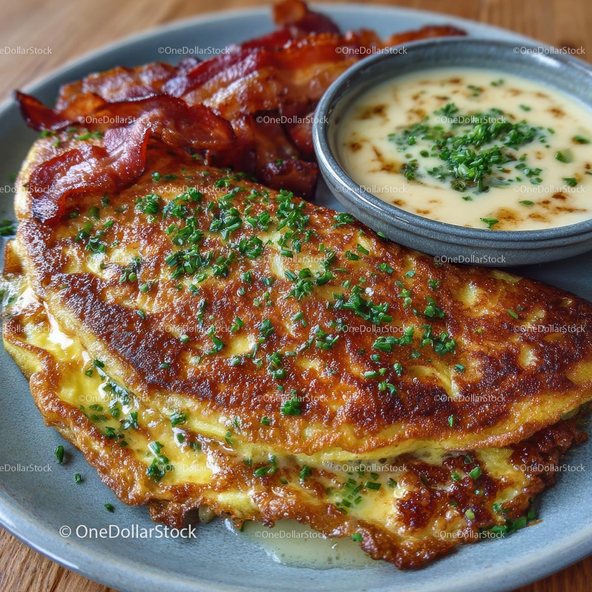 Cheesy Omelette with Crispy Bacon and Chives