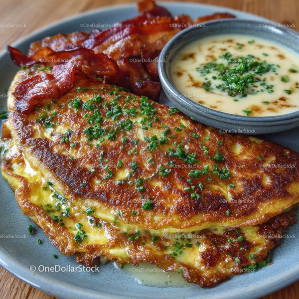 Serowa Omlet z Chrupiącym Bekonem i Szczypiorkiem