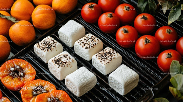 Grillowane pianki z świeżymi pomidorami i kaki