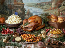 Festive Thanksgiving Table with Roasted Turkey and Sides