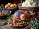 Roasted Turkey with Seasonal Vegetables on Festive Table