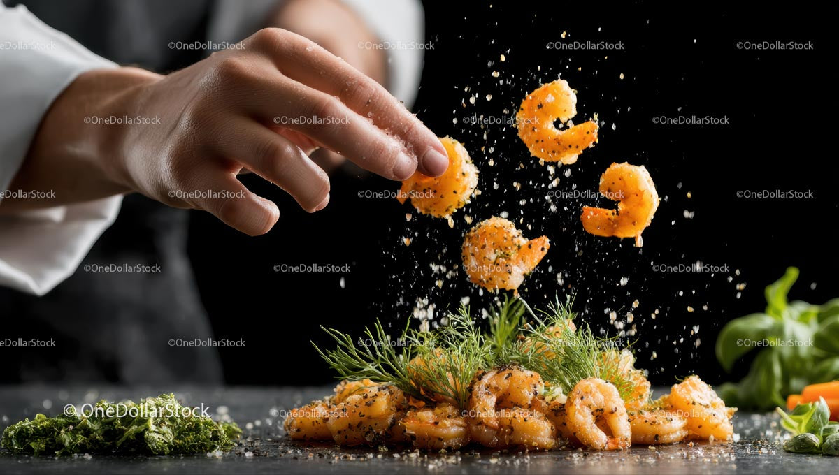Chef Seasoning Fresh Shrimp with Herbs and Spices