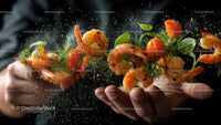 Dynamic Display of Fresh Shrimp with Herbs and Spices
