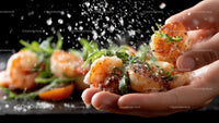 Seasoned Shrimp in Hand with Garden-Fresh Arugula