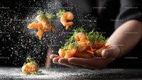 Shrimp with Fresh Dill and Flour Dusting in Chef's Hand