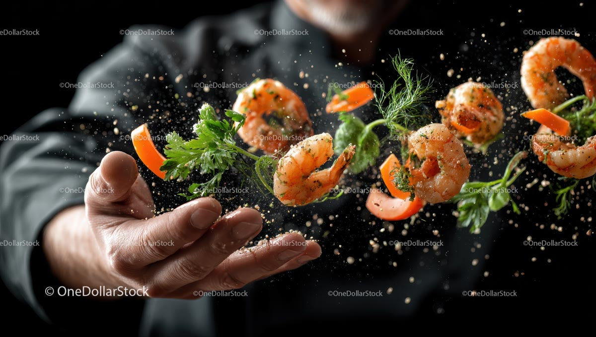 Dynamic Shrimp and Herb Culinary Display