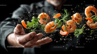 Dynamic Shrimp and Herb Culinary Display