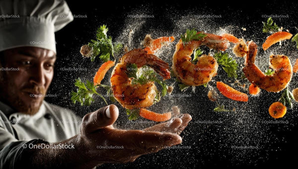 Gourmet Shrimp With Fresh Herbs and Spices in Action