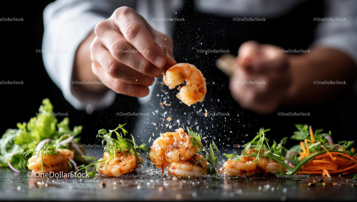 Gourmet Shrimp Dish with Fresh Herbs and Seasoning