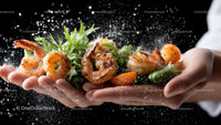 Grilled Shrimp and Fresh Salad in Hands