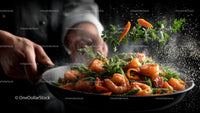 Chef Preparing Stir-Fried Shrimp with Fresh Vegetables