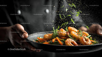 Gourmet Shrimp Dish with Vegetables and Fresh Herbs