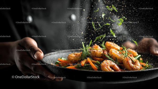 Gourmet Shrimp Dish with Vegetables and Fresh Herbs