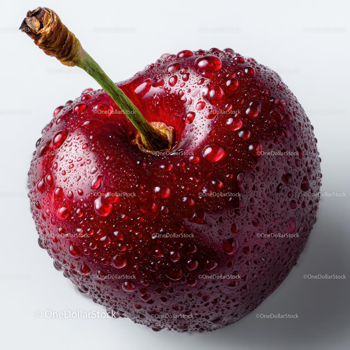 Close-Up of a Juicy Cherry with Water Droplets