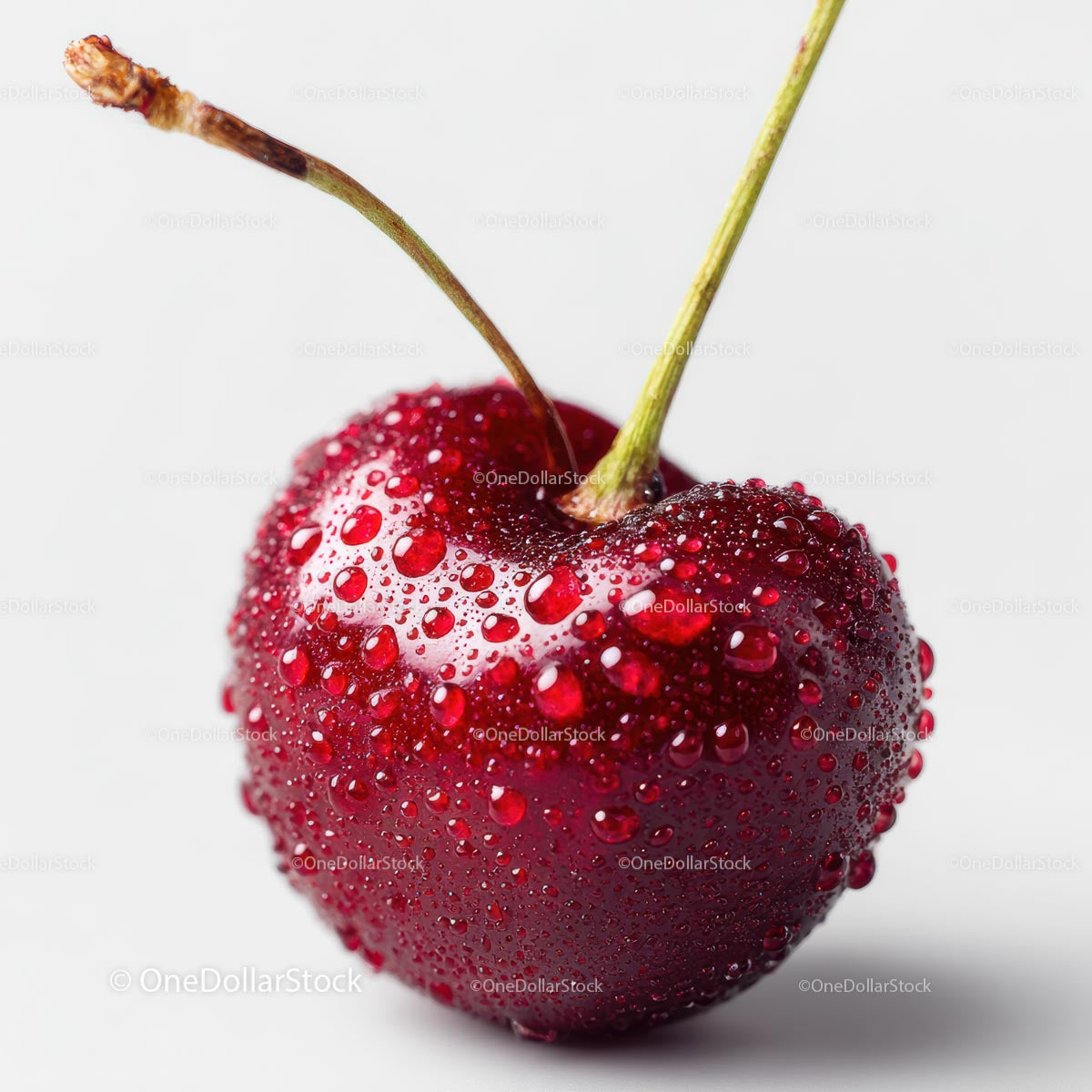 Macro Close-Up of a Juicy Cherry with Water Droplets