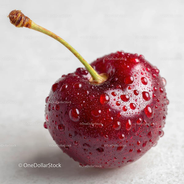 Fresh Red Cherry with Water Droplets on Light Surface
