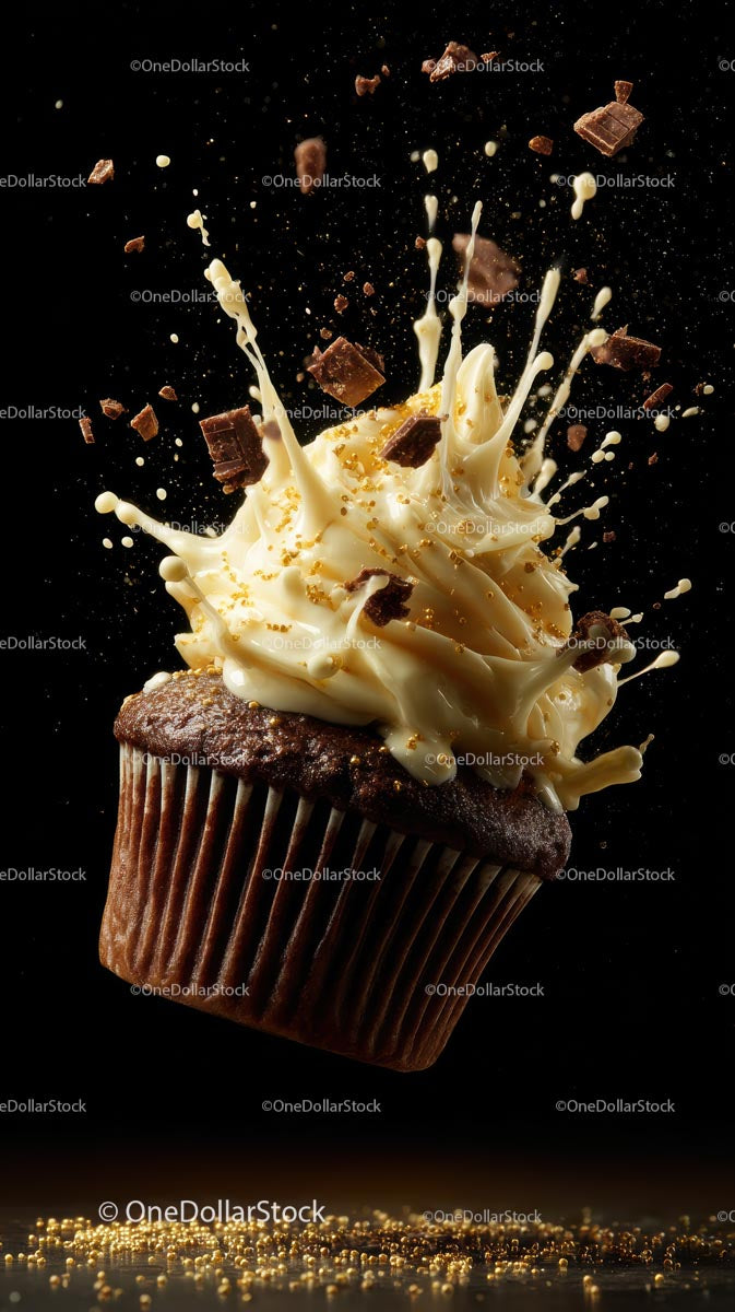 Chocolate Cupcake with Creamy Icing and Chocolate Splashes