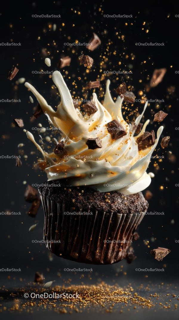 Explosive Chocolate Cupcake with Whipped Cream Splash