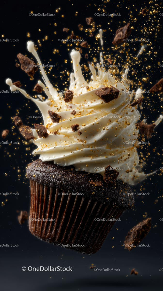 Chocolate Cupcake with Whipped Cream and Gold Sprinkles