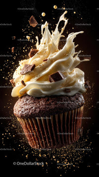 Delicious Chocolate Cupcake with Creamy Frosting Splash