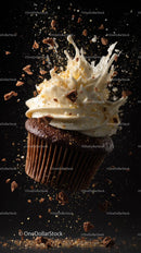 Floating Chocolate Cupcake with Cream Splash
