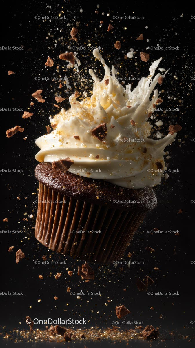 Floating Chocolate Cupcake with Cream Splash