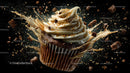 Chocolate Cupcake with Golden Sprinkles and Splash Effect