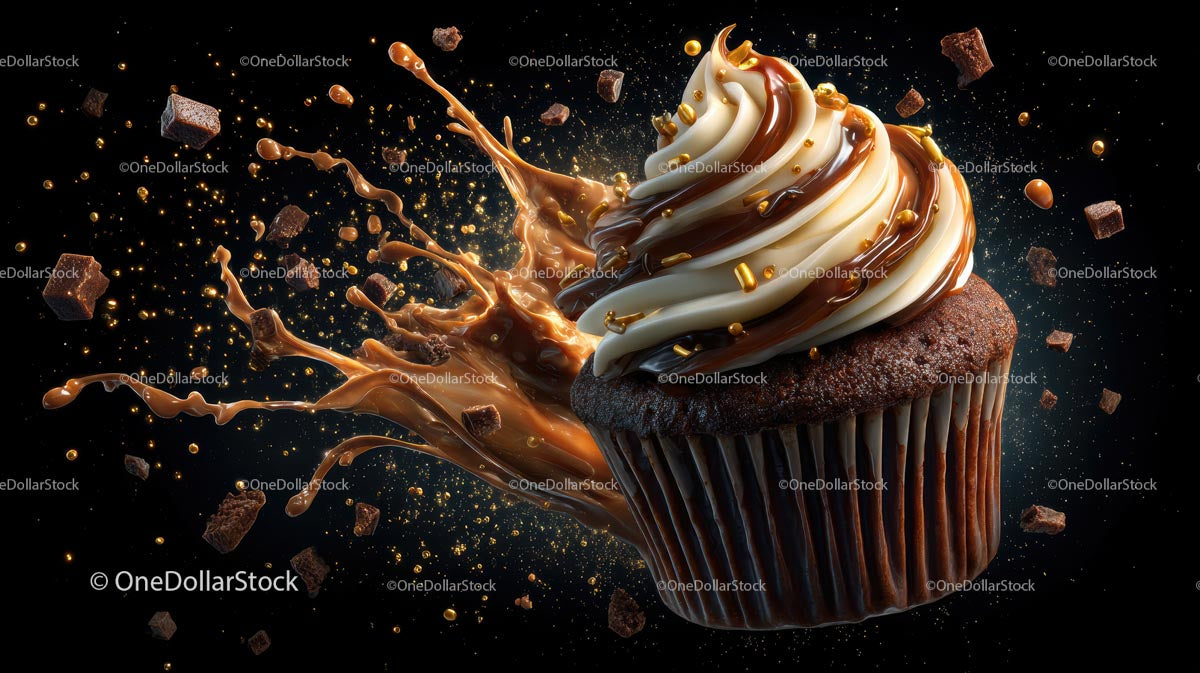 Chocolate Cupcake with Caramel and Swirl Frosting Explosion