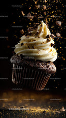 Chocolate Cupcake with Vanilla Frosting and Golden Sprinkles