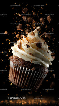 Decadent Chocolate Cupcake with Creamy Icing and Chips