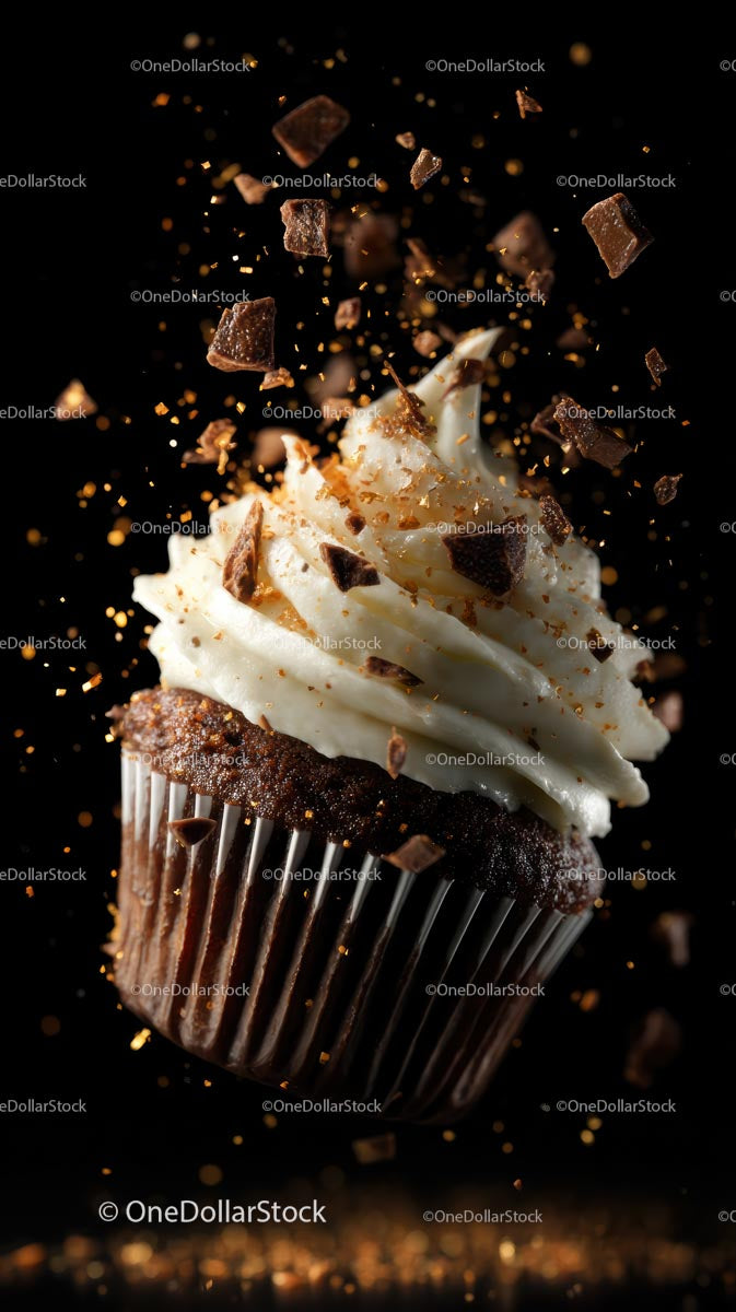 Decadent Chocolate Cupcake with Creamy Icing and Chips