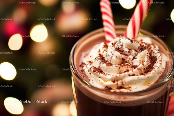Festive Hot Chocolate with Whipped Cream and Candy Cane