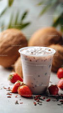 Coconut Strawberry Iced Drink with Fresh Berries