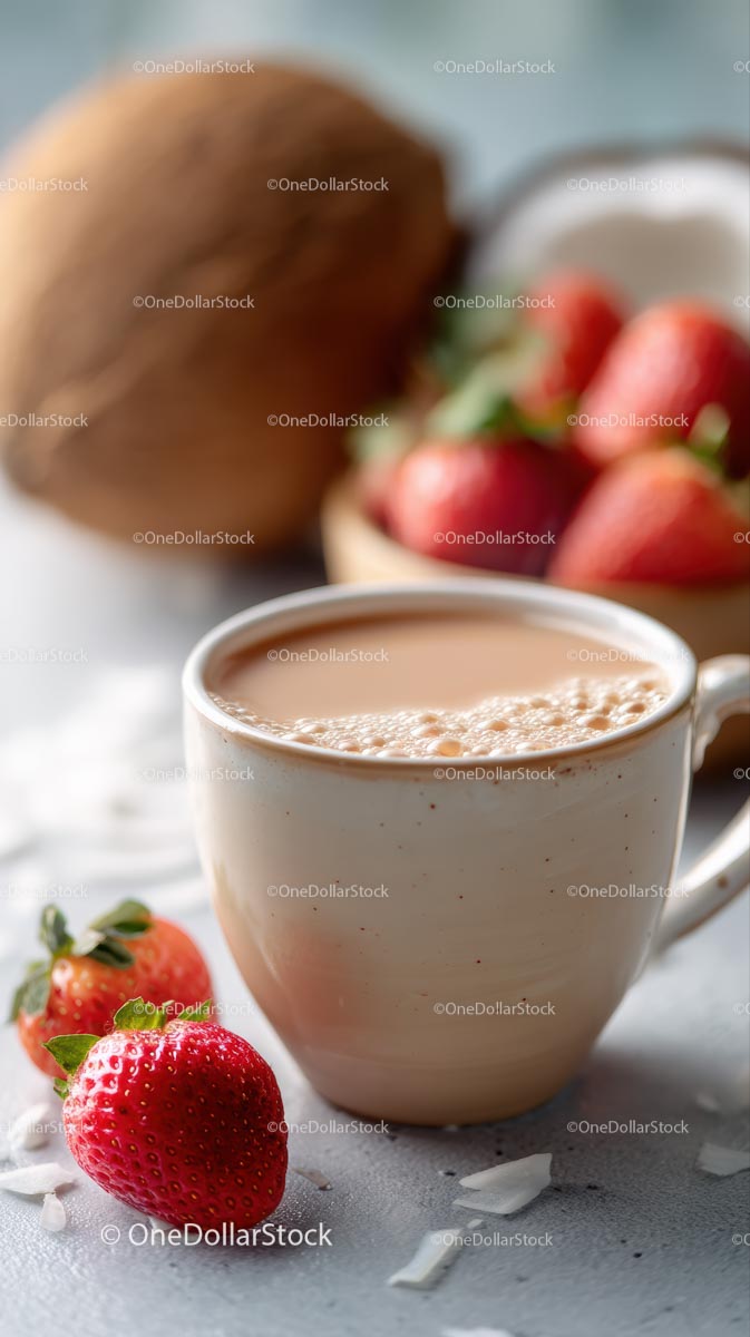 Refreshing Morning Coffee with Strawberries and Coconut