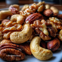 Close-Up of Mixed Nuts Including Cashews and Walnuts