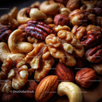 Assorted Nuts Close-Up with Walnuts, Cashews, Pecans, and Almonds